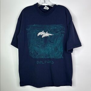 Vintage Signal Sports Dolphins Navy Blue Tshirt Size XL